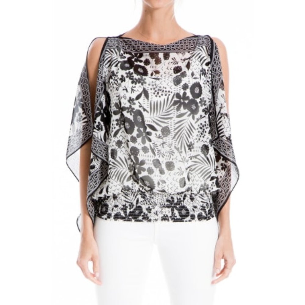 COPY - Max Studio Kimono Top in Ivory/Black